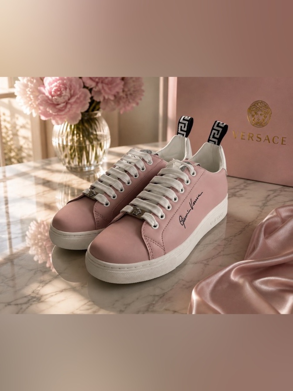 🩷Versace Blush Pink Low-Top Leather Sneaker